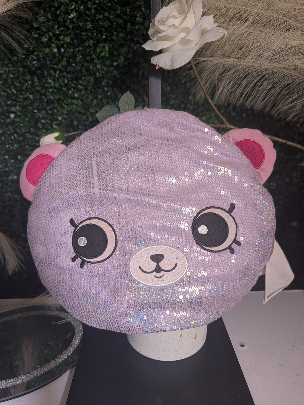 Justice Lavender Sequin Bear Plush Backpack